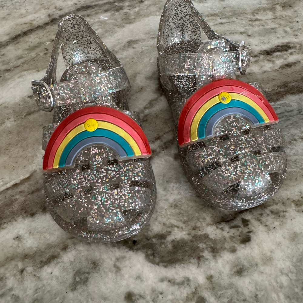 Kids Glitter Jelly Shoes with Rainbow Design